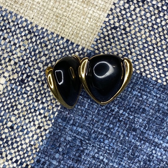 Vintage Napier Black & Gold Clip On Earrings - Picture 3 of 7